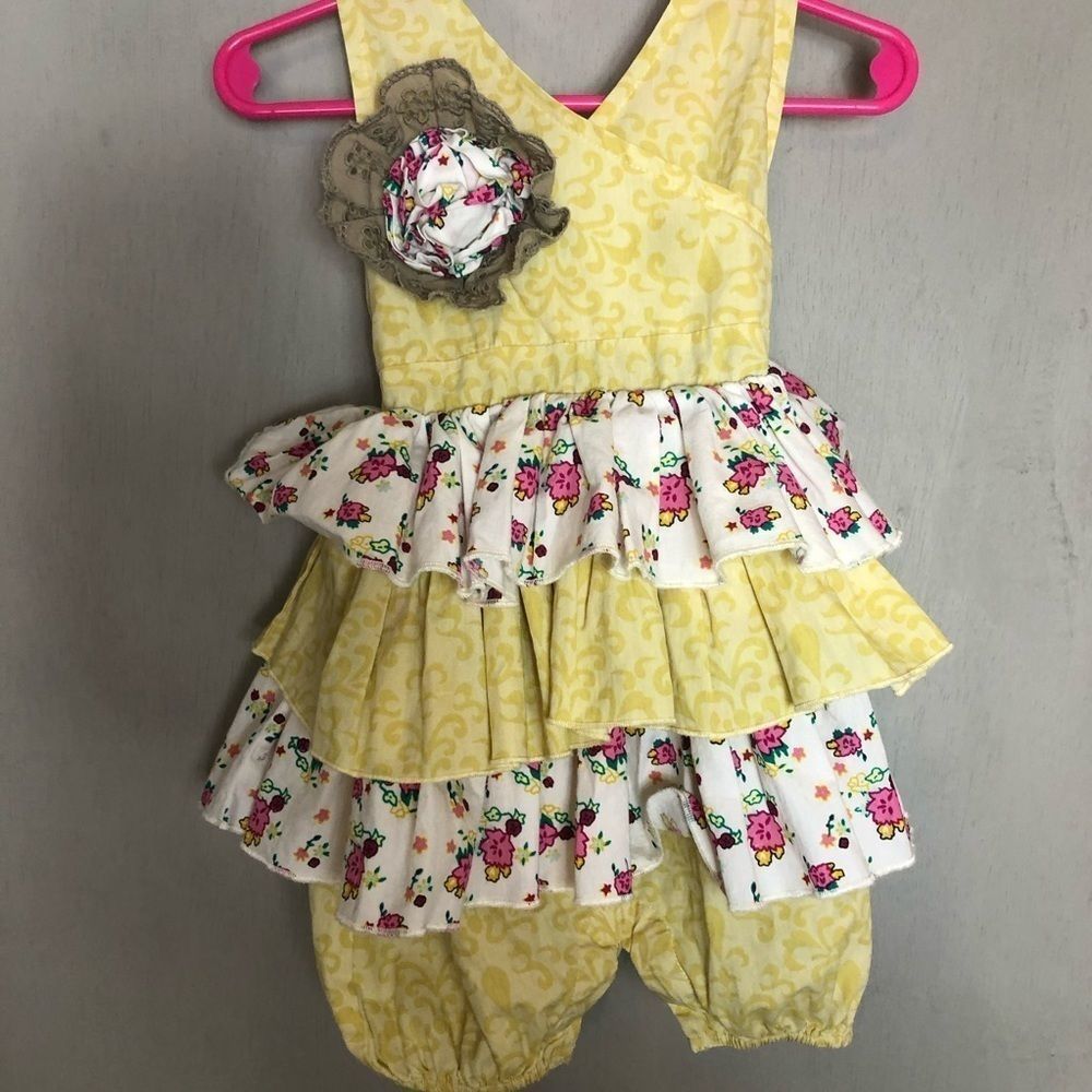 Mustard pie tiered ruffle short sleeveless romper